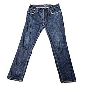 Nudie Jeans Mens 33x32 Straight leg Raw Dark Denim Indigo Organic Cotton Blue Je